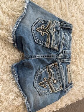 Rock Revival KAI Light Blue Embroidered Denim Jean Shorts Size 27